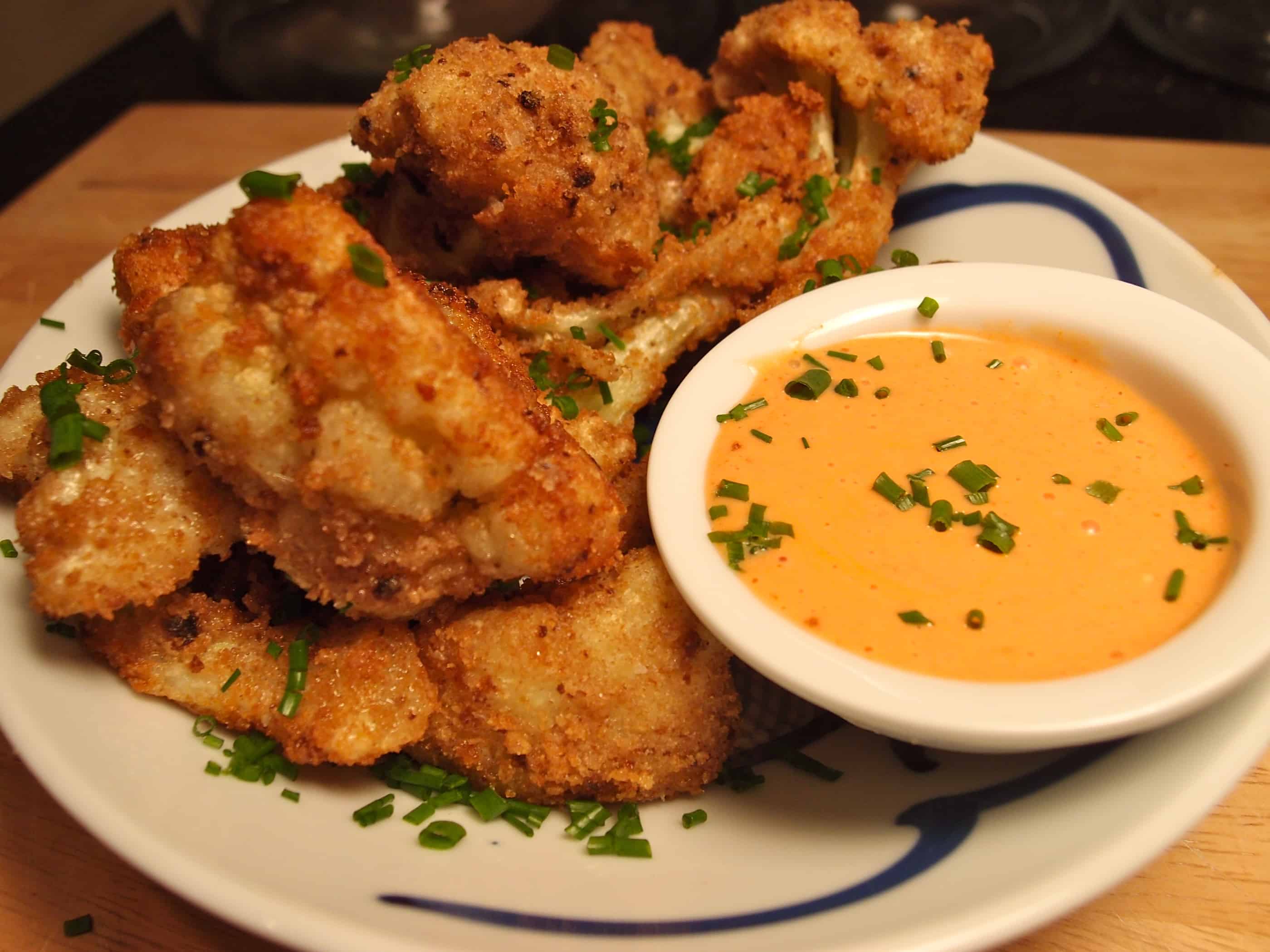 Ginger Breadcrumb Fried Cauliflower With Sriracha Dipping Sauce