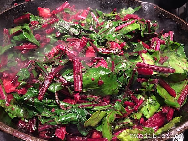 Beet Greens with Bacon, Lemon and White Cheddar