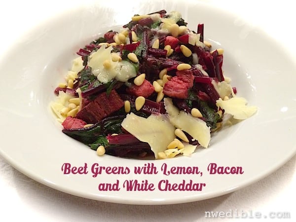 Beet Greens with Bacon, Lemon and White Cheddar