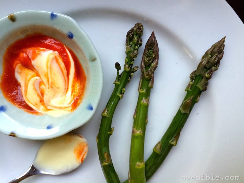Asparagus, raw, with homemade spicy mayo is the best.