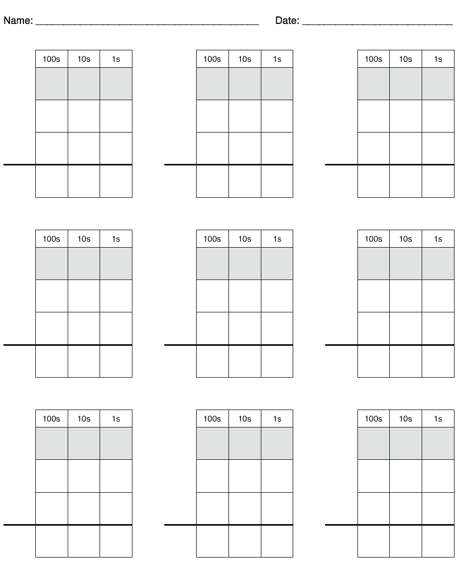 Math Practice Grid Paper for Carrying, Borrowing and Regrouping – Free