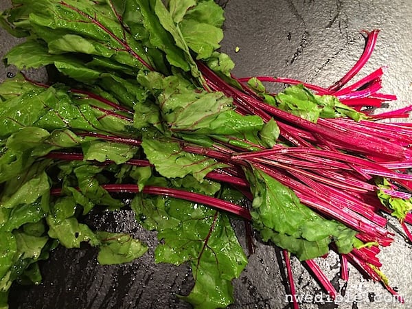 Beet Greens with Bacon, Lemon and White Cheddar