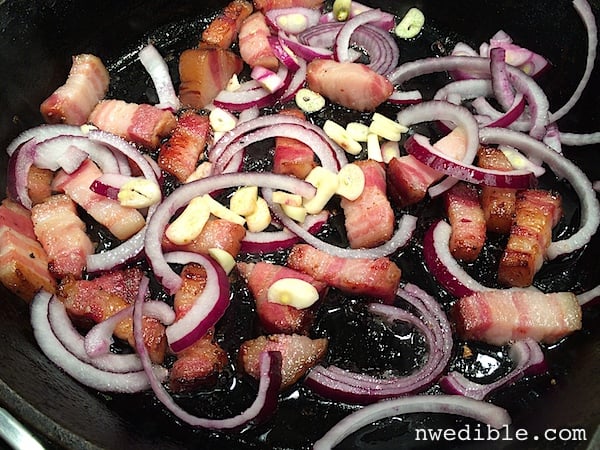 Beet Greens with Bacon, Lemon and White Cheddar