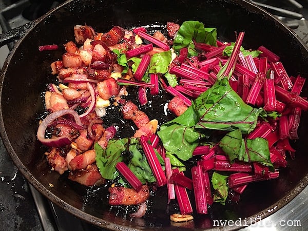 Beet Greens with Bacon, Lemon and White Cheddar