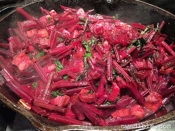 Beet Greens with Bacon, Lemon and White Cheddar