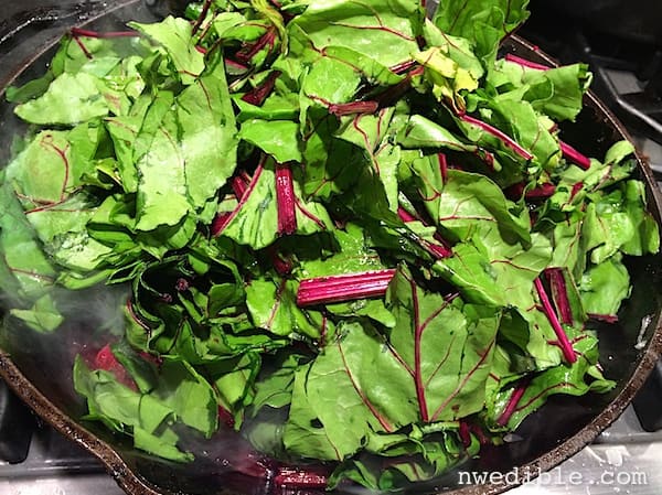 Beet Greens with Bacon, Lemon and White Cheddar