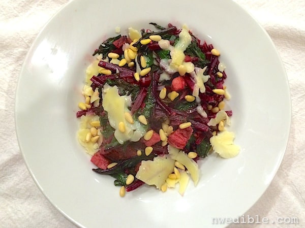 Beet Greens with Bacon, Lemon and White Cheddar