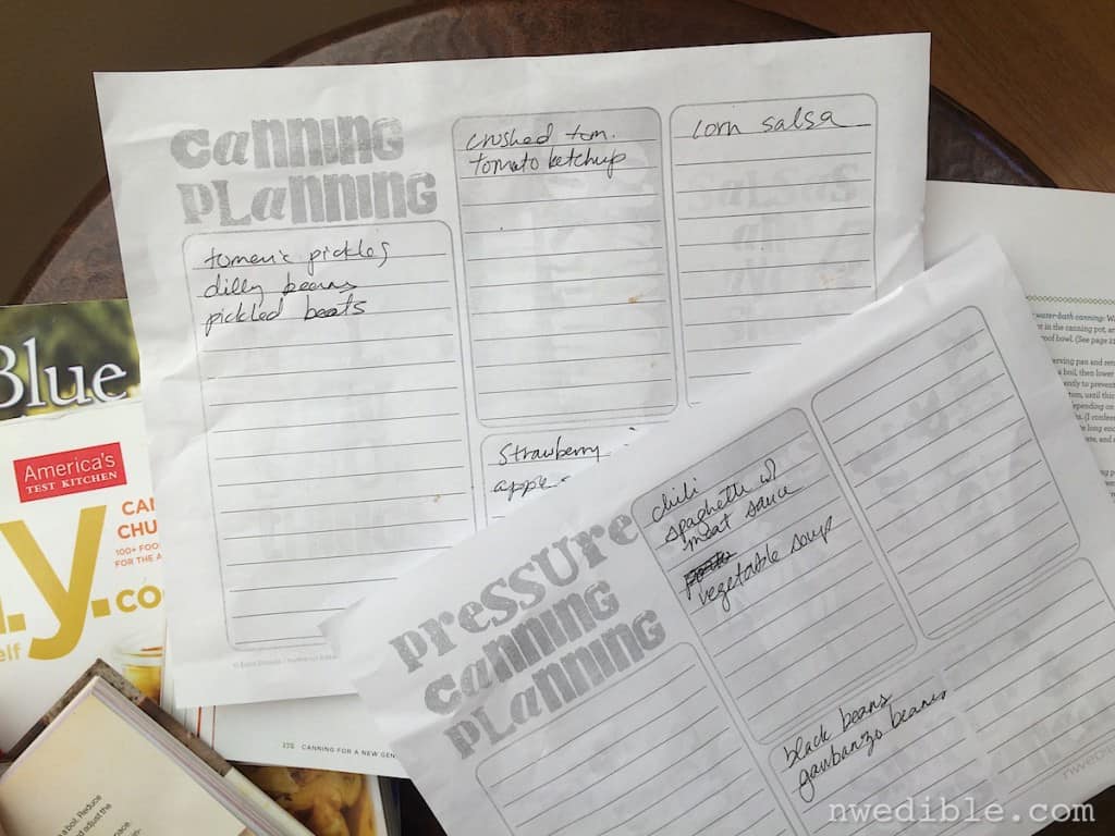 Canning Planning Sheets
